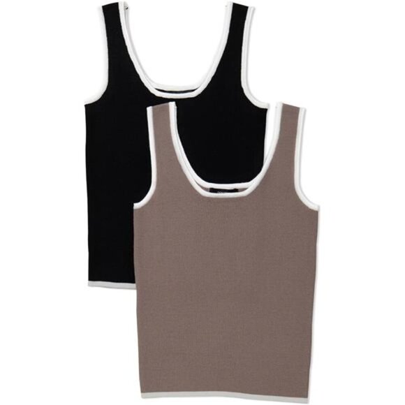2 Pack Tank Top Scoop Neck Ribbed Knit Color Block Slim Fitted Cami Tops Shirts - Picture 1 of 7